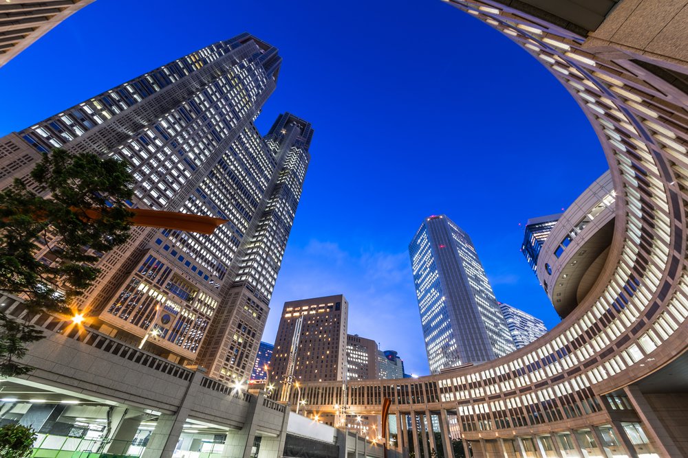 Night view of Shinjuku skyscraper group:Shinjuku is a town in Tokyo in Japan
