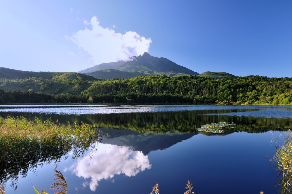 Mount Rishiri and Otatomari-numa in island of Rishiri, Hokkaido
