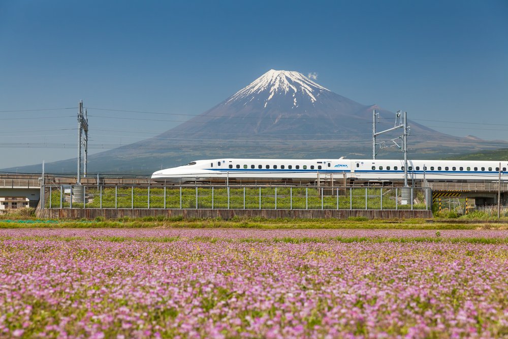 Shinkansen bullet train and Mountain Fuji