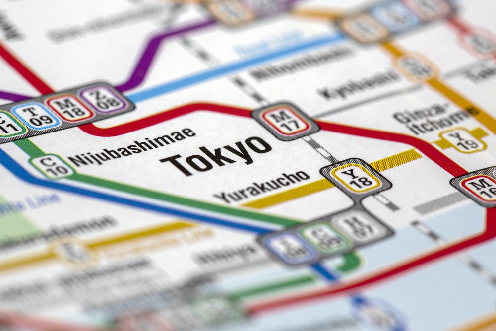 Tokyo metro stations map with selective focus