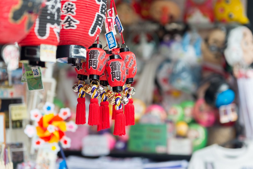 Japanese lanterns as a souvenirs are sold at Asakusa's streets.