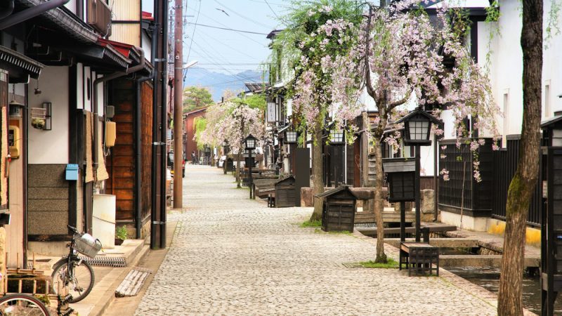 Furukawa village in Hida, Gifu prefecture, Japan. Old town with water canals