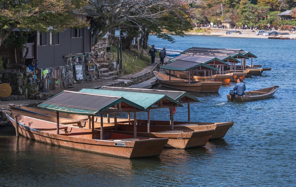The pier of Hozugawa River Cruises, sightseeing boat rides down the Hozugawa River from Kameoka to Arashiyama