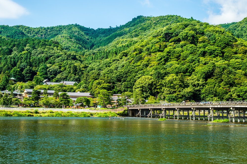 The famous briidge Togetsu-kyo in Arashiyama, Kyoto, Japan