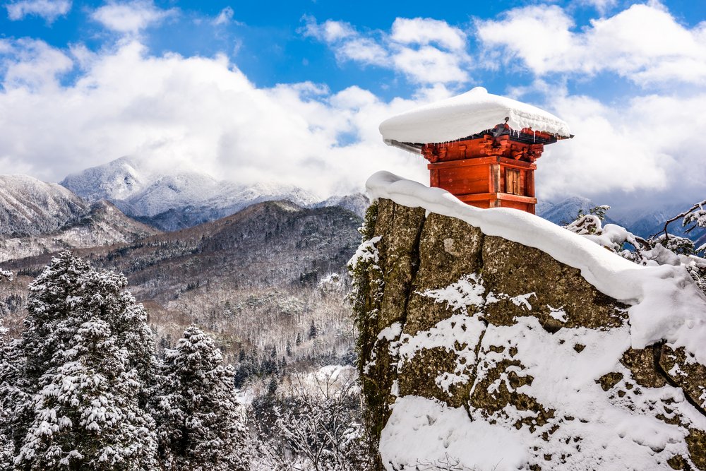 Yamadera, Japan at the Mountain Temple in winter.