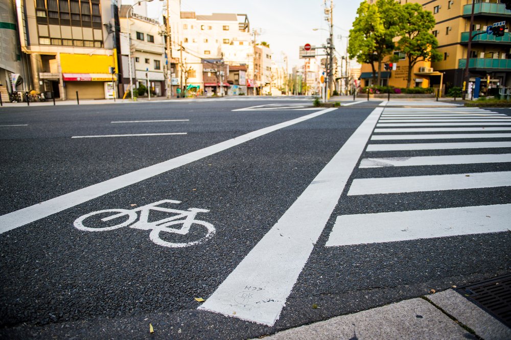 special bicycle lane for crossing the street in japan