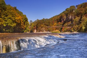 The Fukiware Falls (Fukiware-no-taki) in the Gunma Prefecture in Japan. Photographed on a bright day in autumn